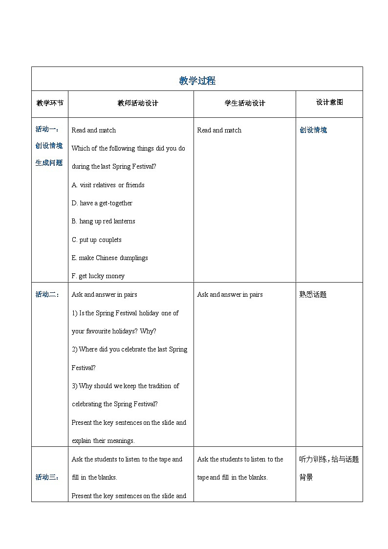 【中职专用】高中英语 (语文版2021·基础模块2) Unit1+The+Spring+Festival+Period+1+Language+Skills+Practice教案第2页