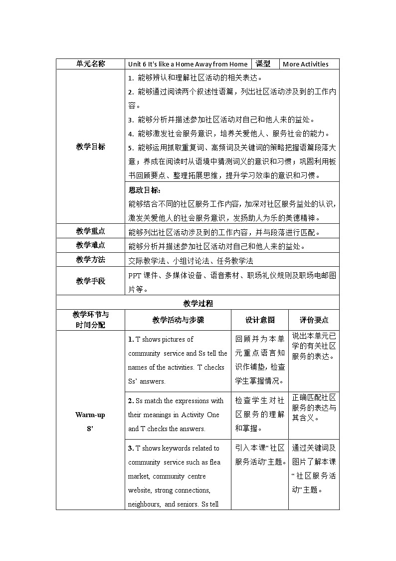 【教师必备】中职英语外研版2021拓展模块 U6教案(多课时)01