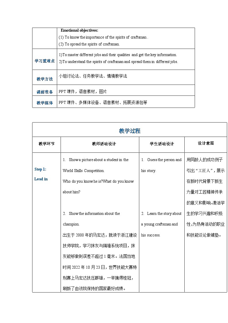 高一英语(高教版2021版基础模块2)Part1-2 Unit6 Craftsmanship课件+教案02