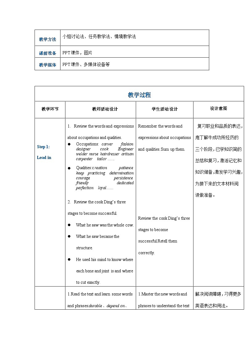 高一英语(高教版2021版基础模块2)Part6 Unit6 Craftsmanship课件+教案02