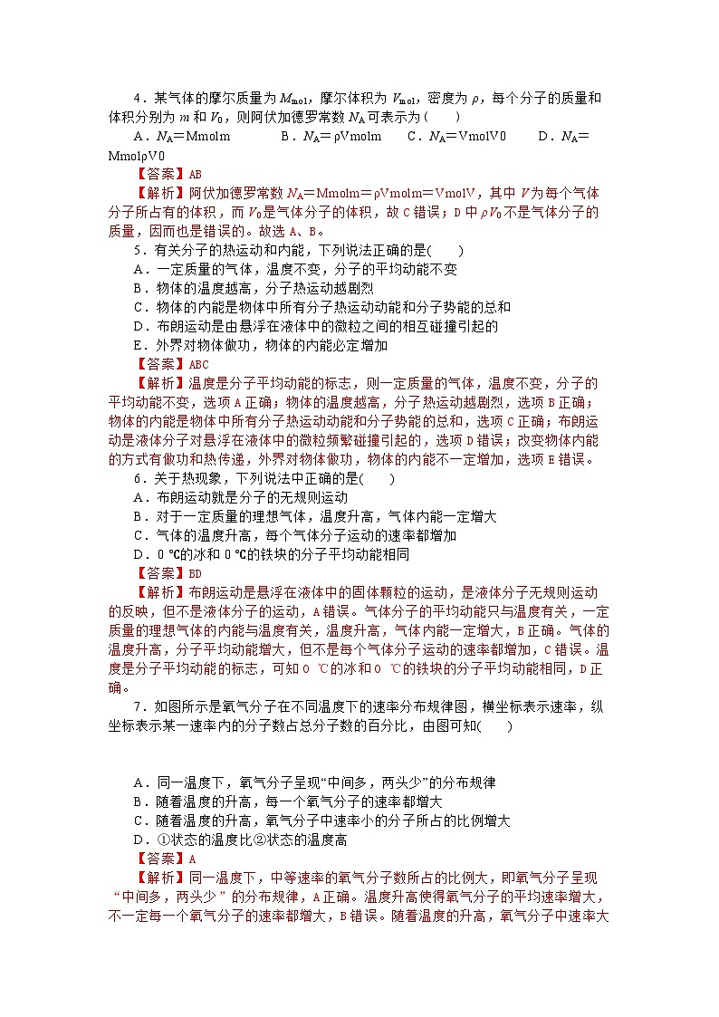 主题三 热现象及能量守恒 第一节 分子动理论(解析版)第2页