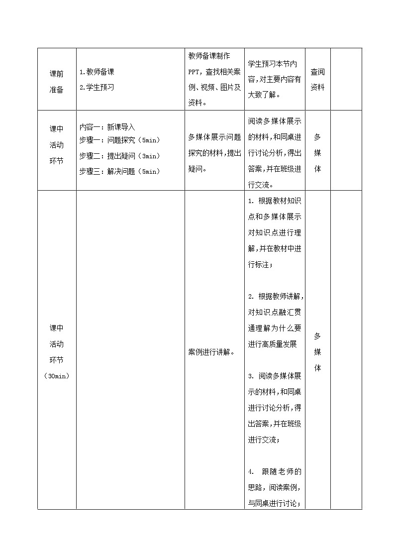 【2023年部编高教版】中职思想政治 中国特色社会主义 第五课 推动高质量发展(教案)第3页