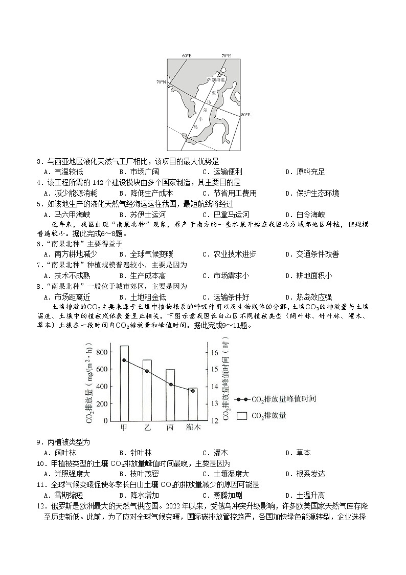 2023绵阳南山中学高三上学期开学考试文综含答案02