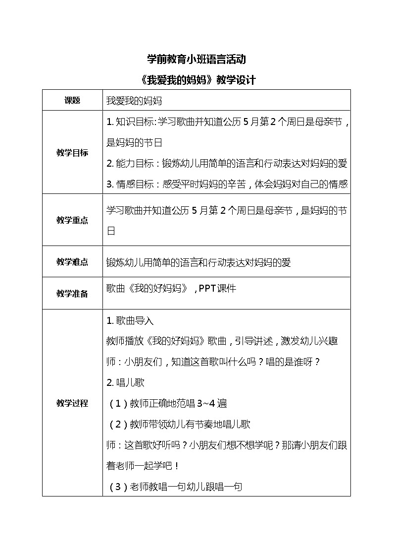 小班语言活动-我爱我的妈妈第1页