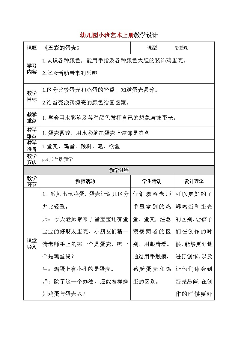 小班艺术《五彩的蛋壳》教案第1页