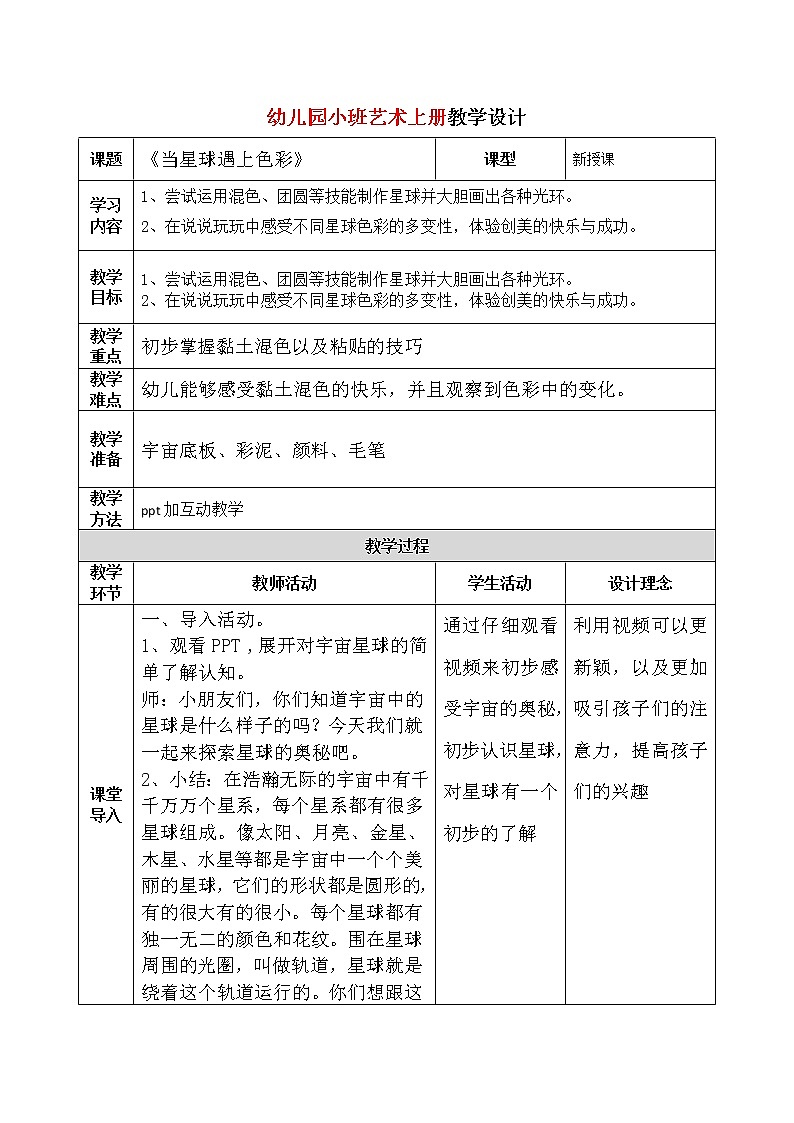 小班藝術(shù)《當(dāng)星球遇上色彩》教案第1頁