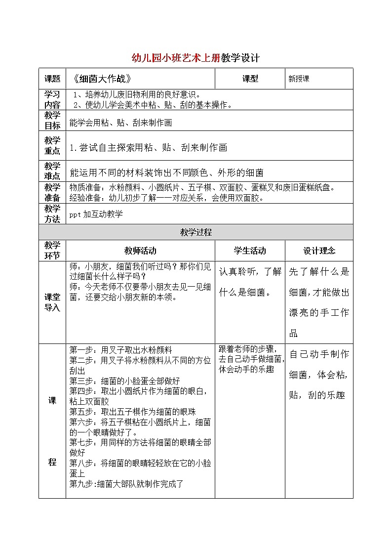 小班艺术《细菌大部队》教案第1页