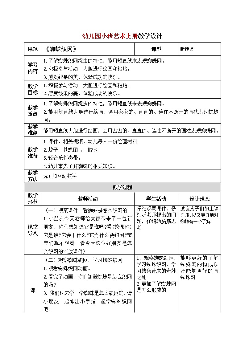 小班艺术《蜘蛛织网》课件+教案01