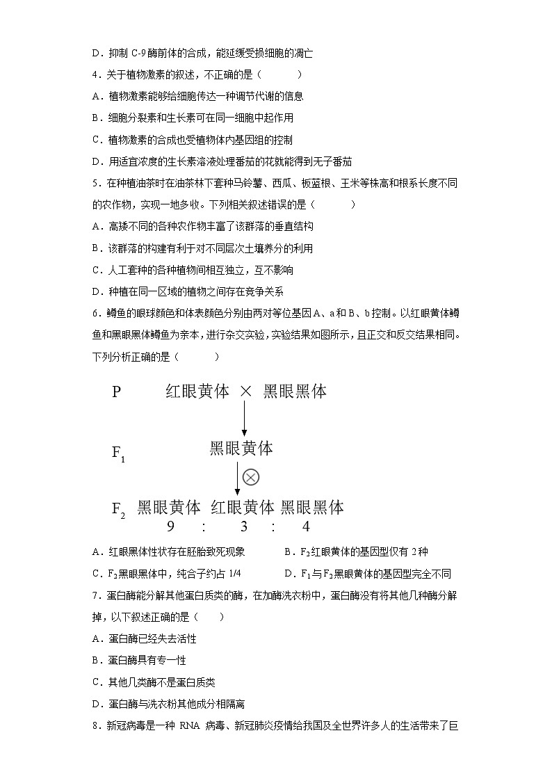 新疆喀什第二中学2021-2022学年高三下学期开学考试生物含答案第2页