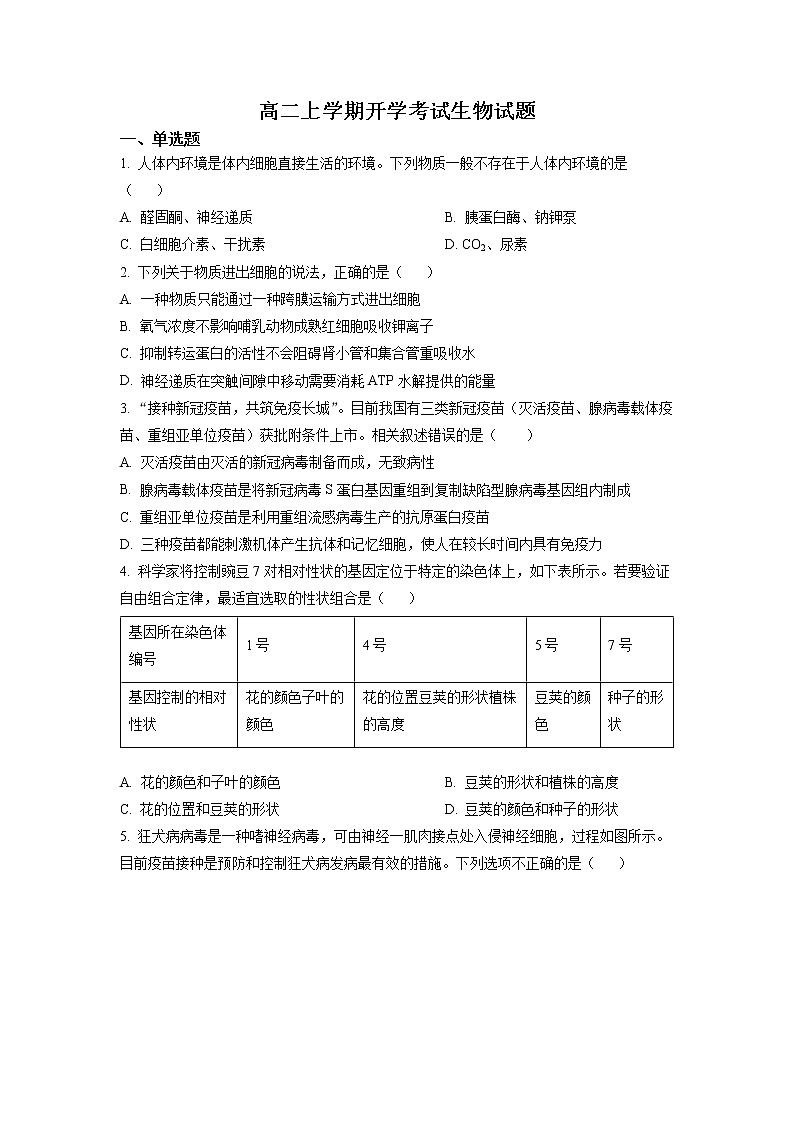 山东省聊城市二中2022-2023学年高二上学期开学考试生物试题第1页