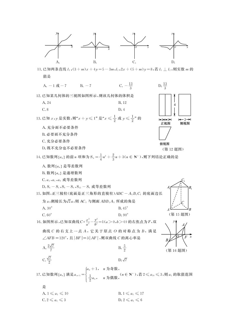 2019浙江省6月普通高中学业水平考试数学图片版含答案第2页