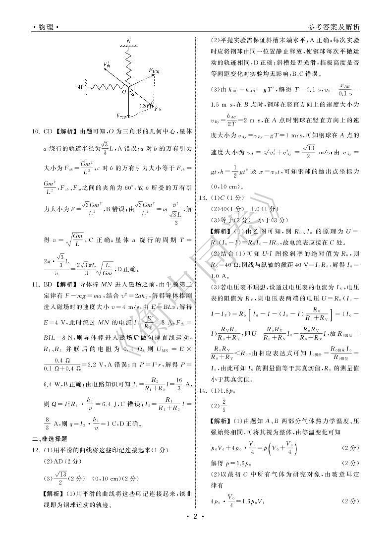 2022年湖北省普通高中学业水平等级考试模拟演练(三)物理答案第2页
