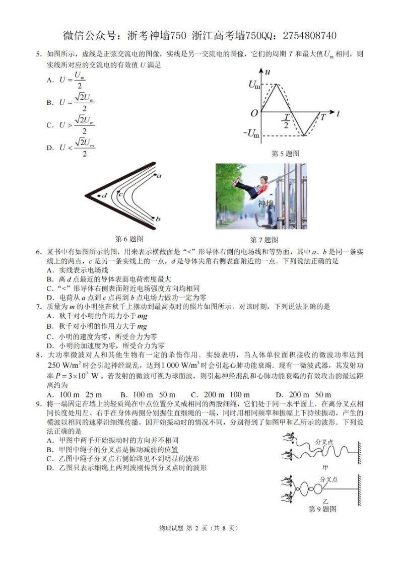 2021浙江省6月选考真题物理pdf版含答案02