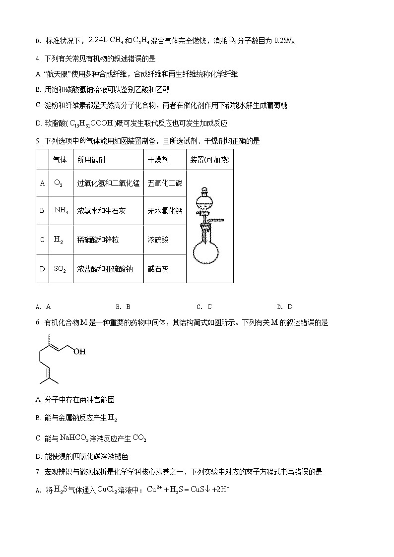 山东省临沂市兰山区2021-2022学年高二上学期开学考试化学试题(原卷版)第2页