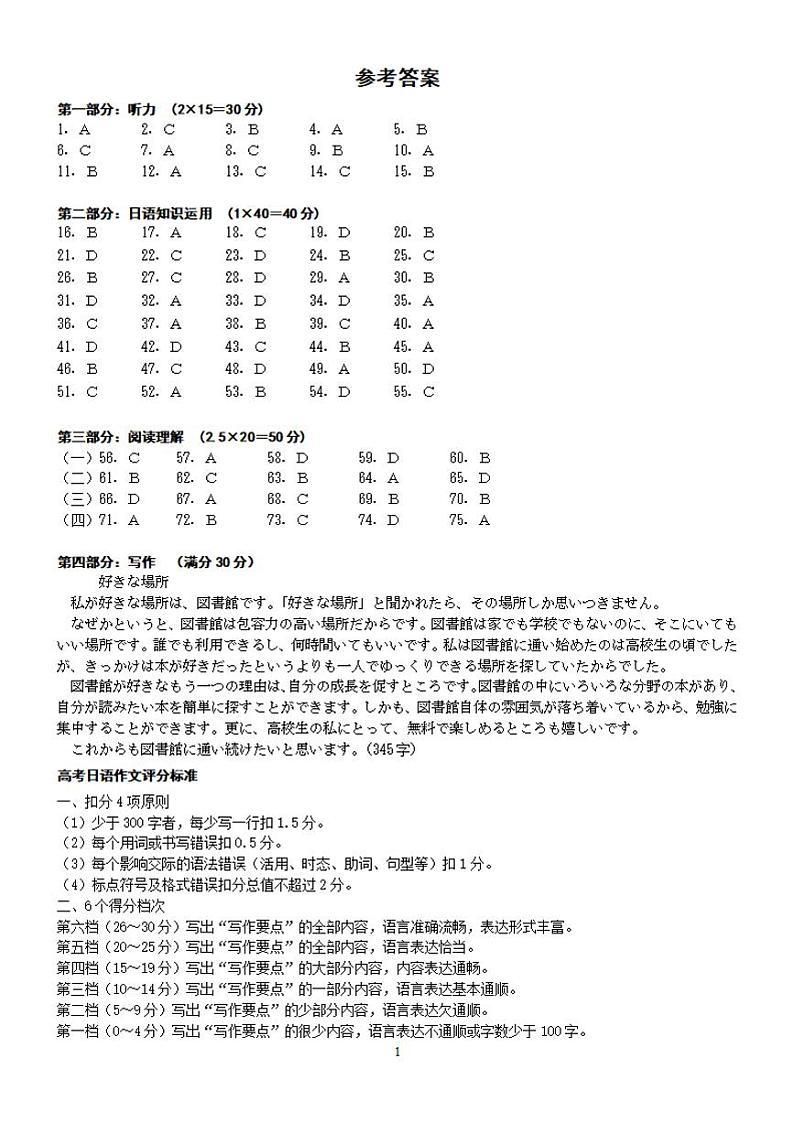 2022湖北省部分市州高二下学期7月联合期末日语试题(PDF版含答案、听力)01