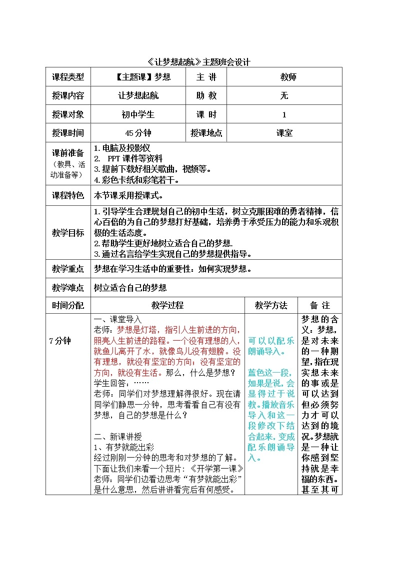 主题班会设计《让梦想起航》主题班会设计01