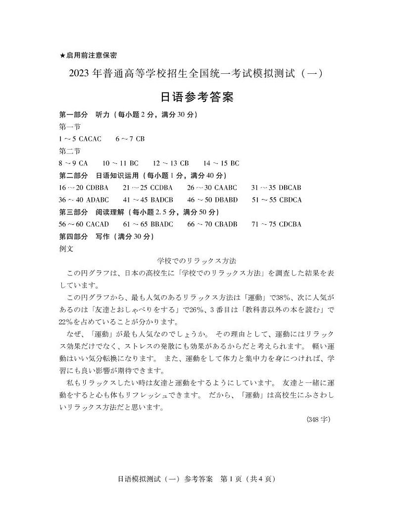 2023届高三广东省一模日语答案第1页