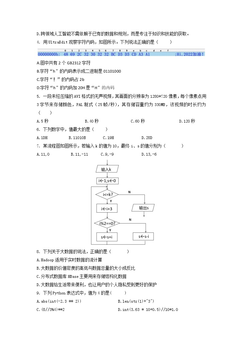 2023浙江省山河联盟高二下学期3月联考试题技术含答案02