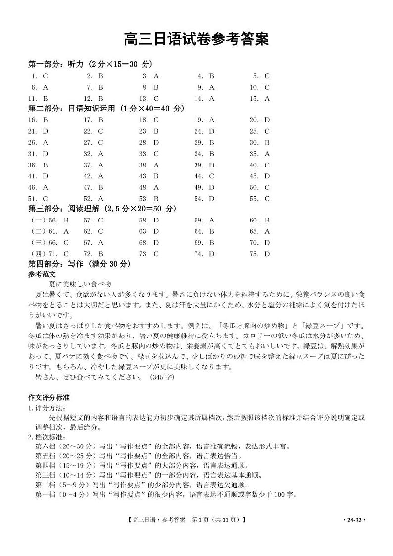 2024广东省部分学校高三上学期8月联考试题日语PDF版含解析01