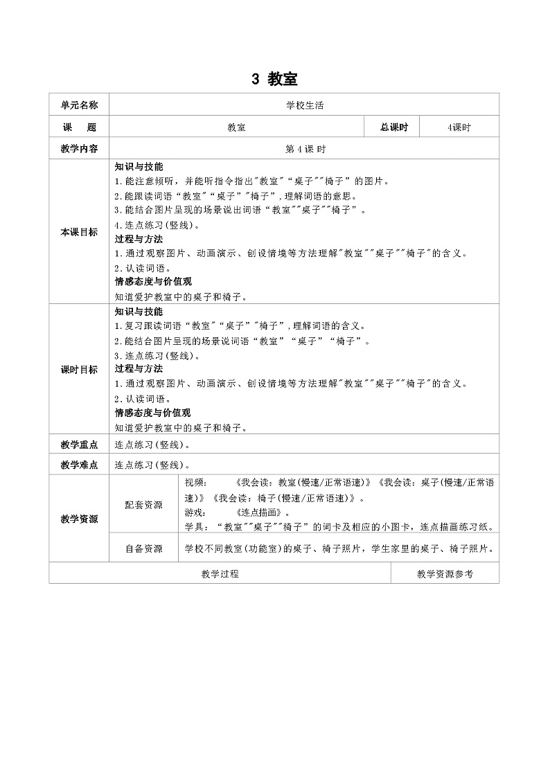 培智生活语文一年级上册第3课《教室》第4课时教案01