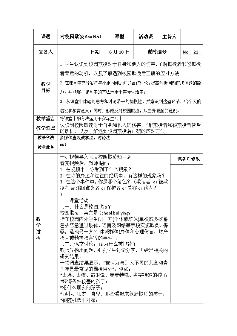 對校園欺凌Say No！教案第1頁