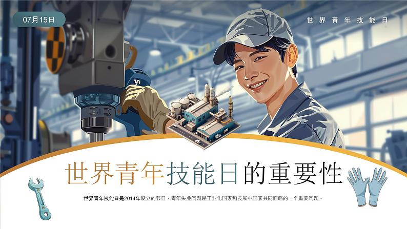 蓝色黄色插画风世界青年技能日PPT模板第6页