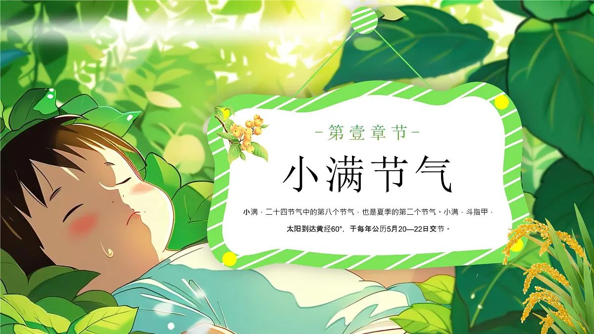 绿色小满节气介绍 绿色画风二十四节气之小满课件第3页