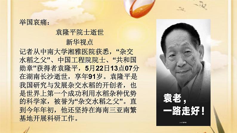 举国悲痛——送别国士袁隆平 主题班会课件(34张PPT)02