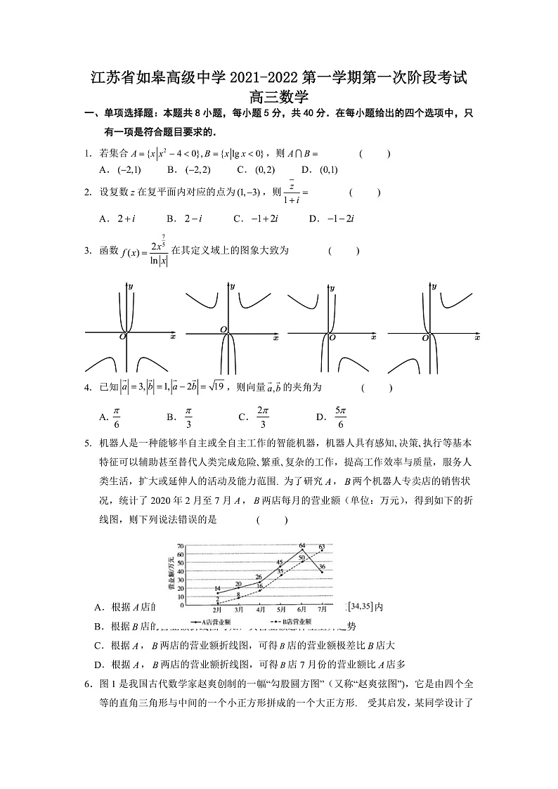 江苏省如皋中学2022届高三上学期10月第一次阶段考试数学试题第1页
