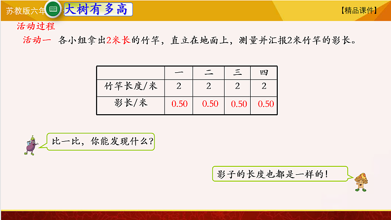苏教版六年级下册数学 综合与实践-大树有多高 教学课件05