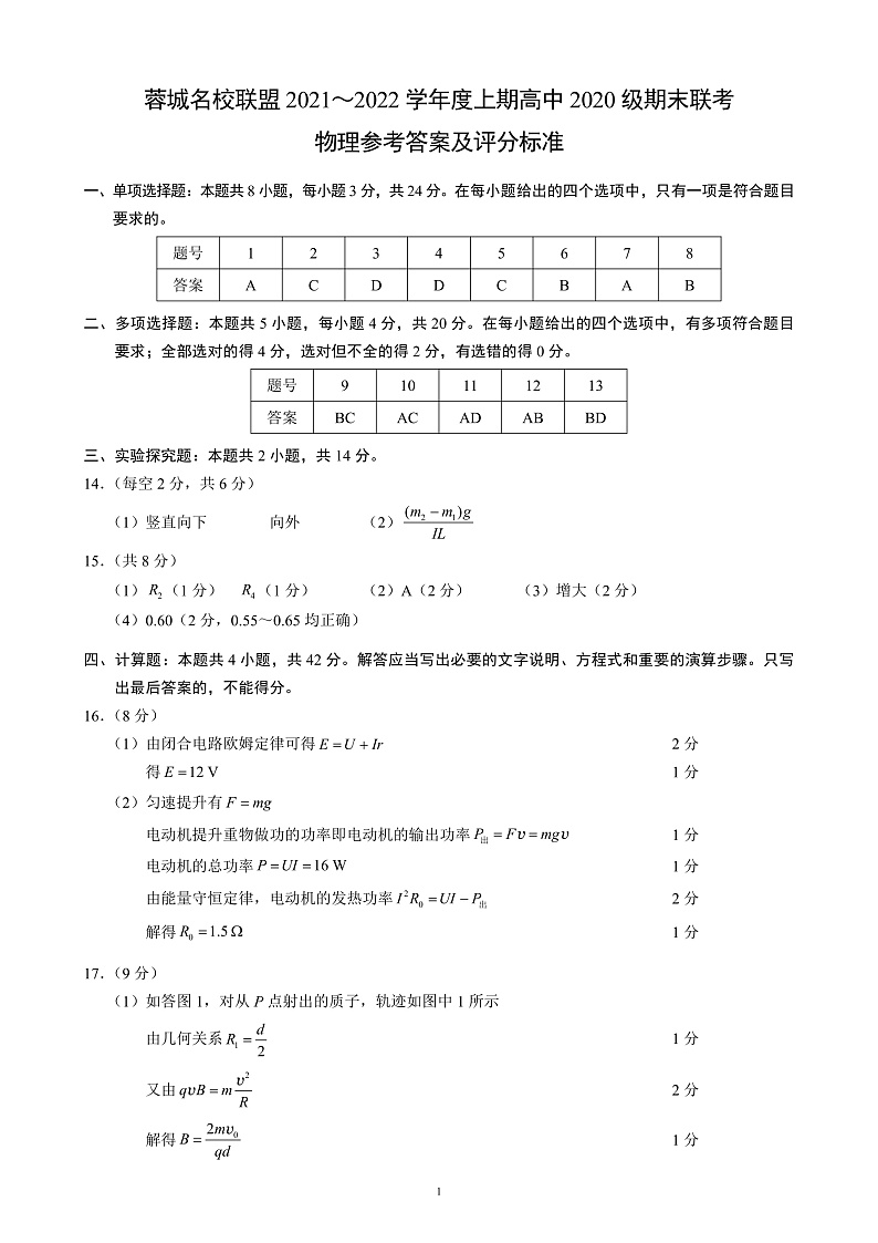 2021-2022学年四川省成都市蓉城名校联盟高二上学期期末联考物理试题 PDF版01