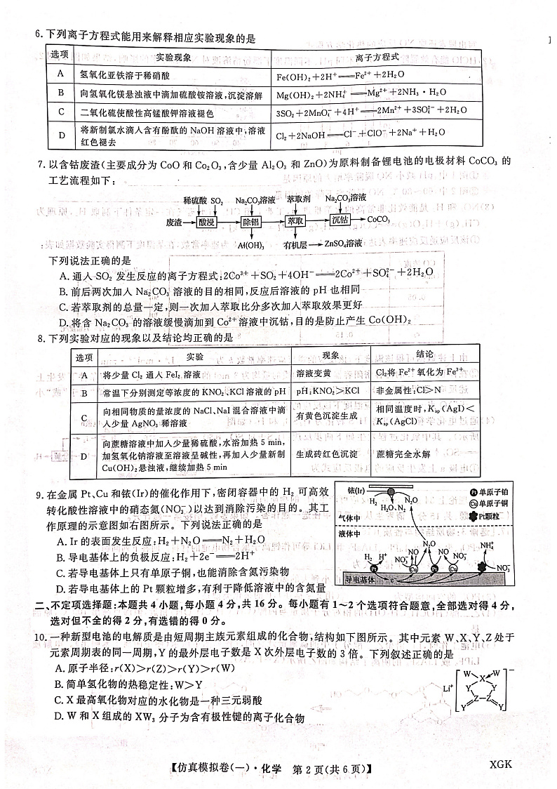 2021-2022学年河北省普通高中学业水平选择性考试仿真模拟卷(一)化学试题第2页