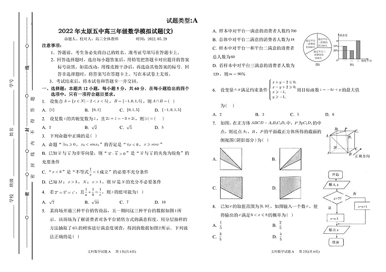 2022太原五中高三下学期二模试题数学(文)PDF版含答案(可编辑)01