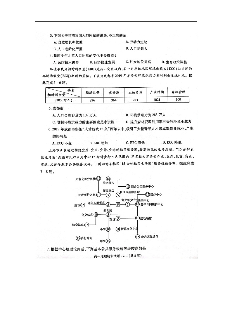 陕西省咸阳市2020-2021学年高一下学期期末教学质量检测地理试题第2页