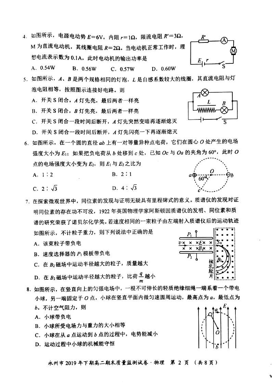 湖南省永州市2019-2020學(xué)年高二上學(xué)期期末考試物理試題（PDF版）第2頁(yè)