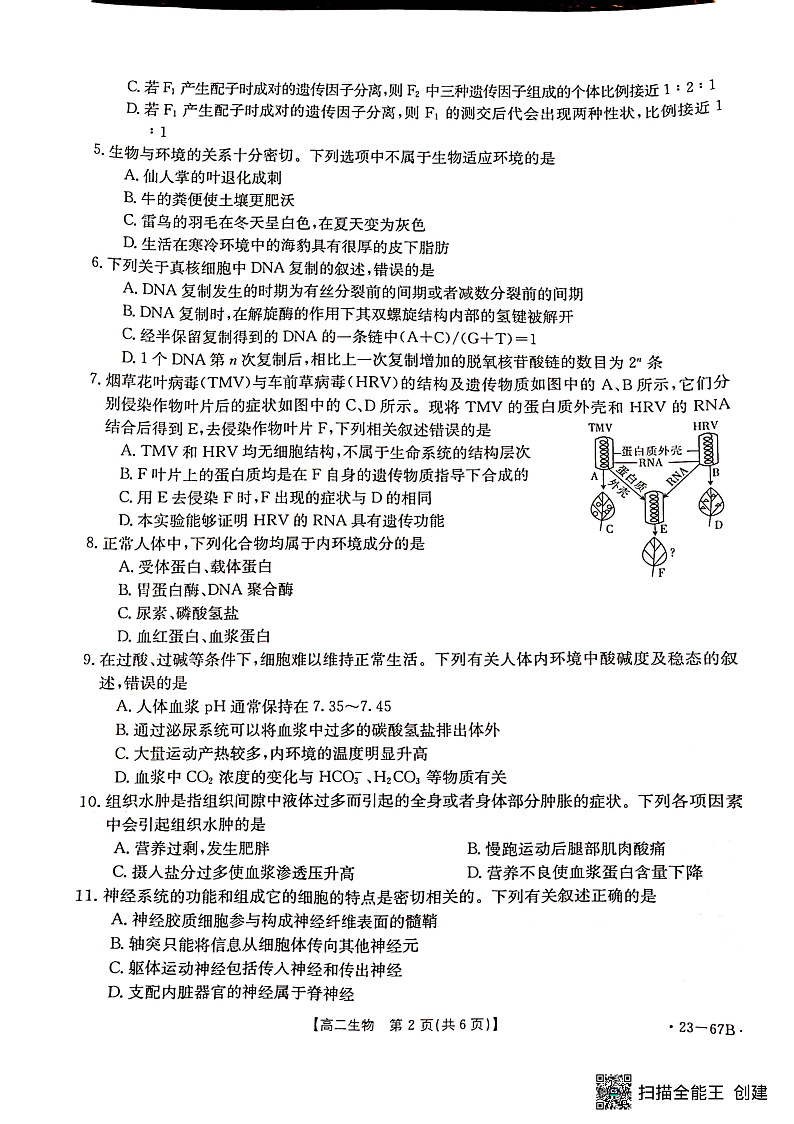 辽宁省2022-2023学年高二 生物 PDF版试卷第2页