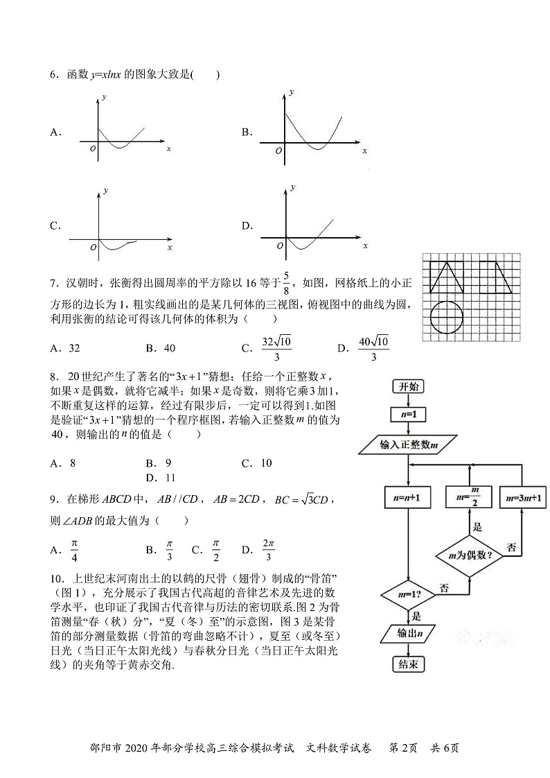 湖南省邵阳市重点学校2020届高三综合模拟考试数学(文)试题 PDF版含答案第2页