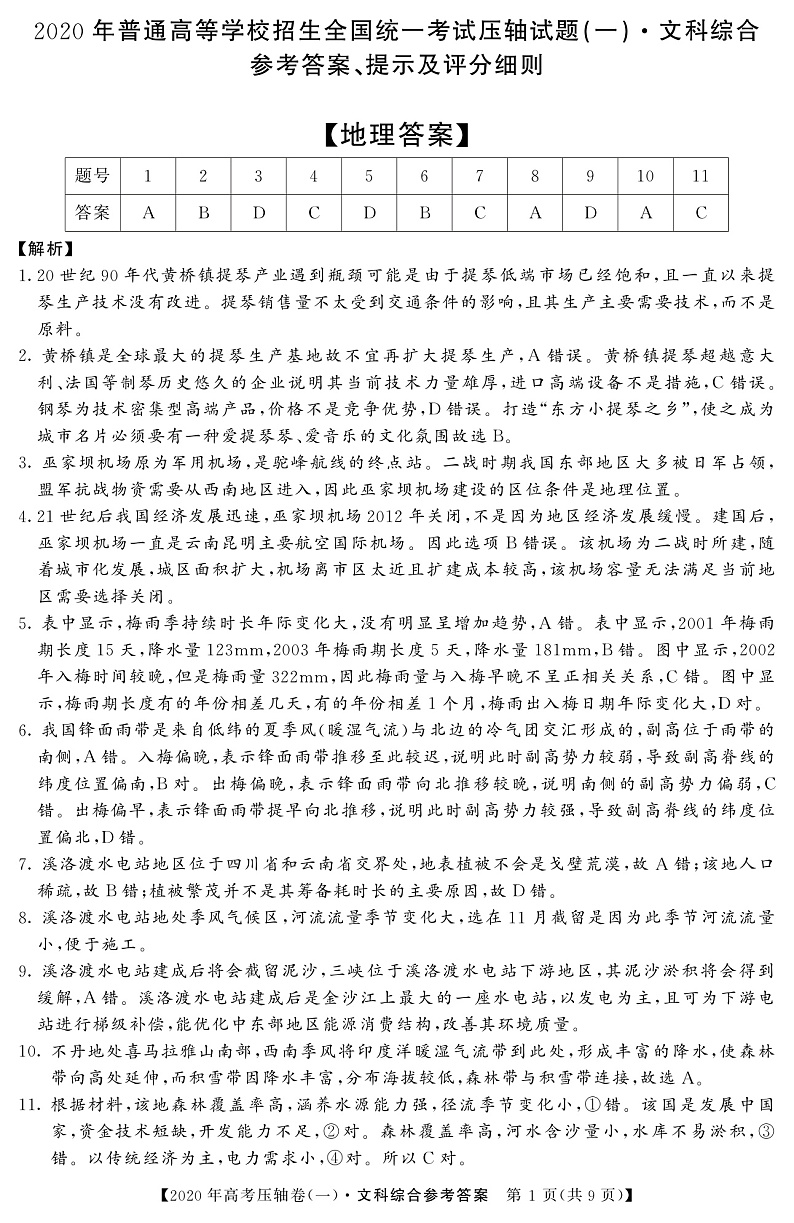 2020河南省顶尖名校高三4月联考文科综合试题扫描版含答案01