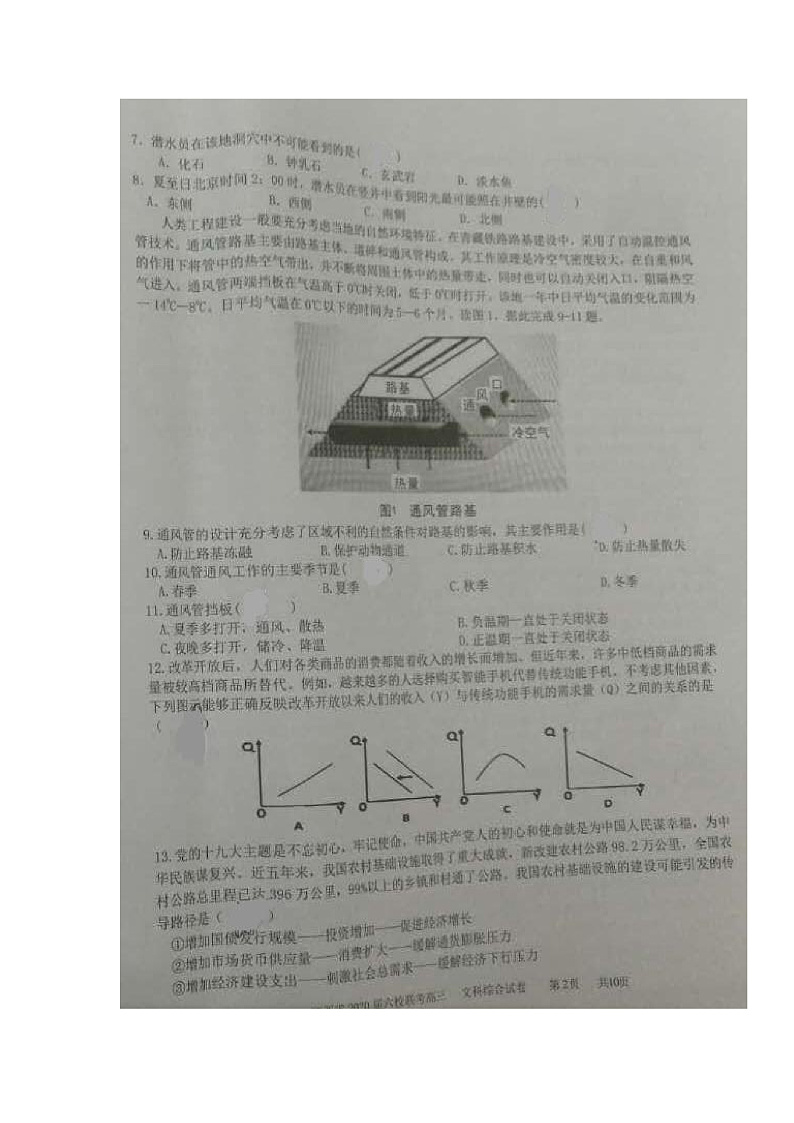 江西省奉新一中、南丰一中等六校2020届高三下学期联考文科综合试题 扫描版含答案第2页