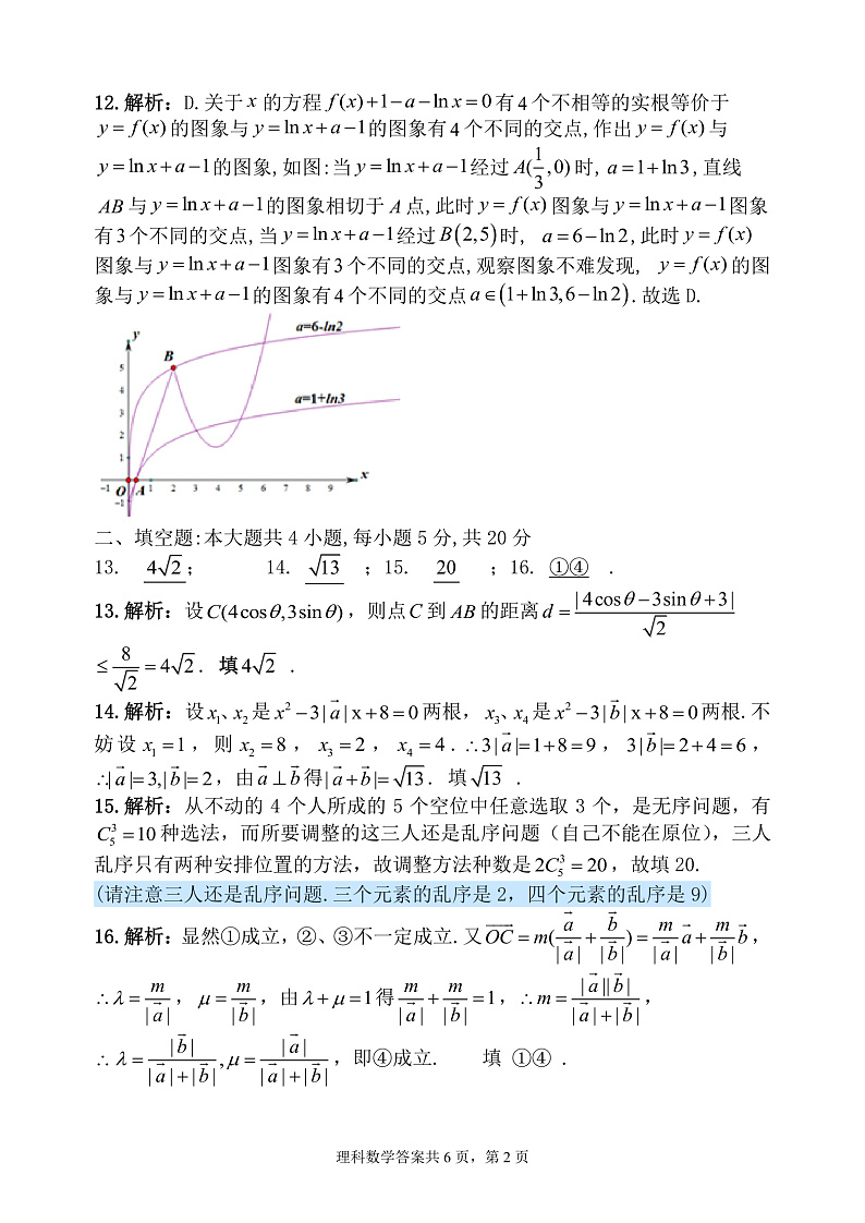 四川省绵阳南山中学2020届高三3月网络考试数学(理)答案第2页