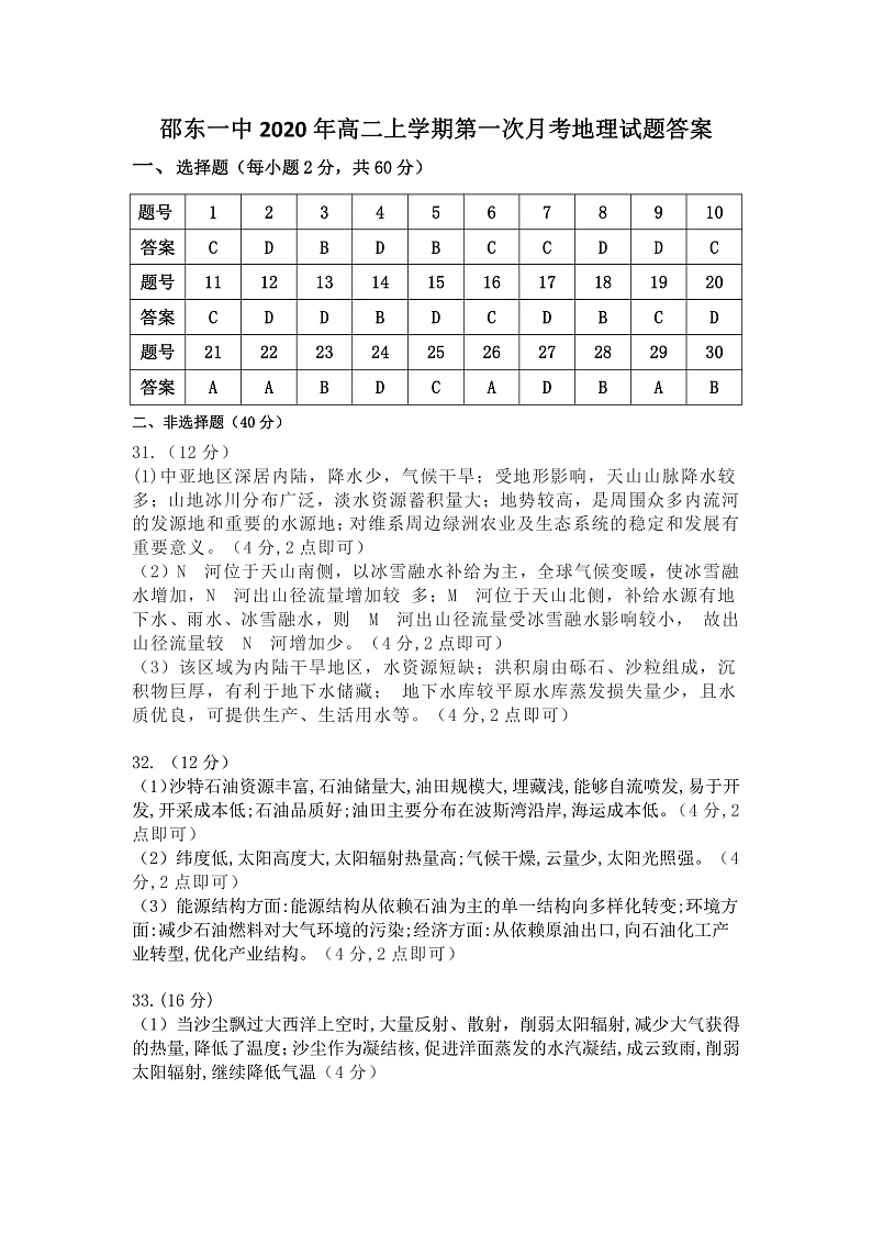 湖南省邵东县第一中学2019-2020学年高二下学期第一次月考地理答案第1页