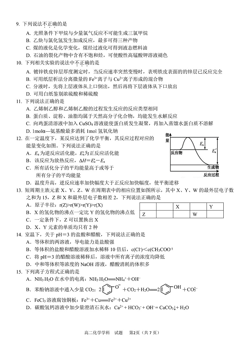 2020温州十五校联合体高二下学期期中考试化学试题PDF版含答案02