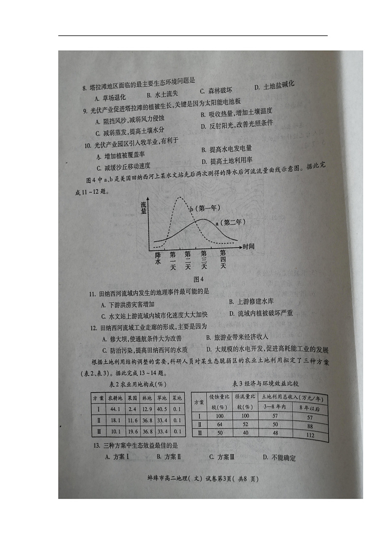 安徽省蚌埠市2019-2020学年高二上学期期末考试地理(文)试题 扫描版含答案第3页