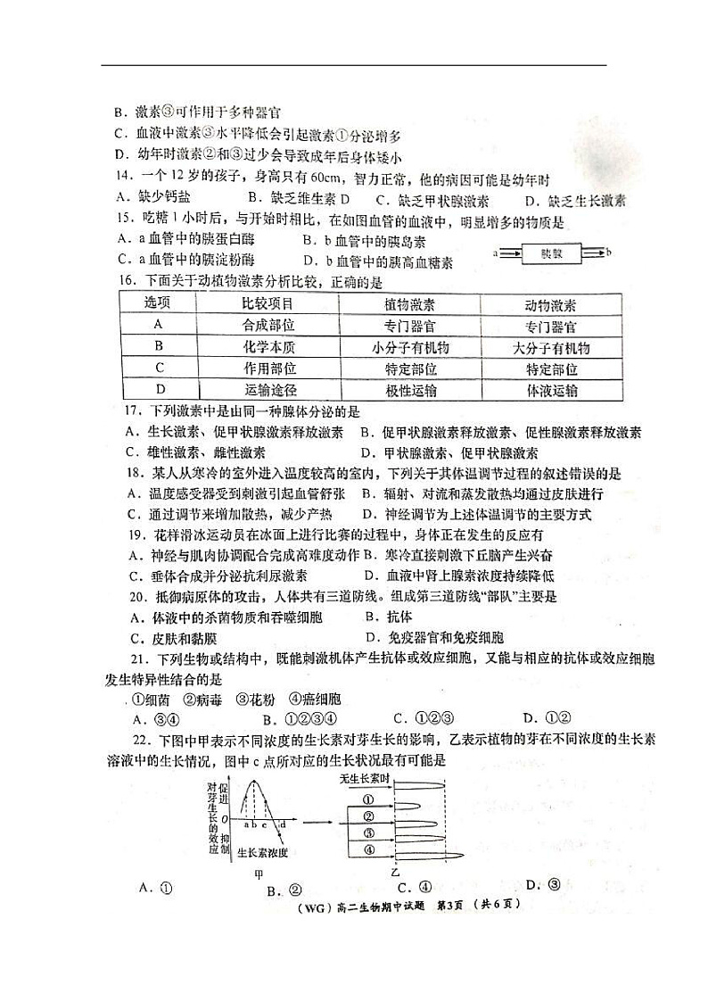 陕西省咸阳市武功县2019-2020学年高二上学期期中质量检测生物试题 扫描版含答案第3页