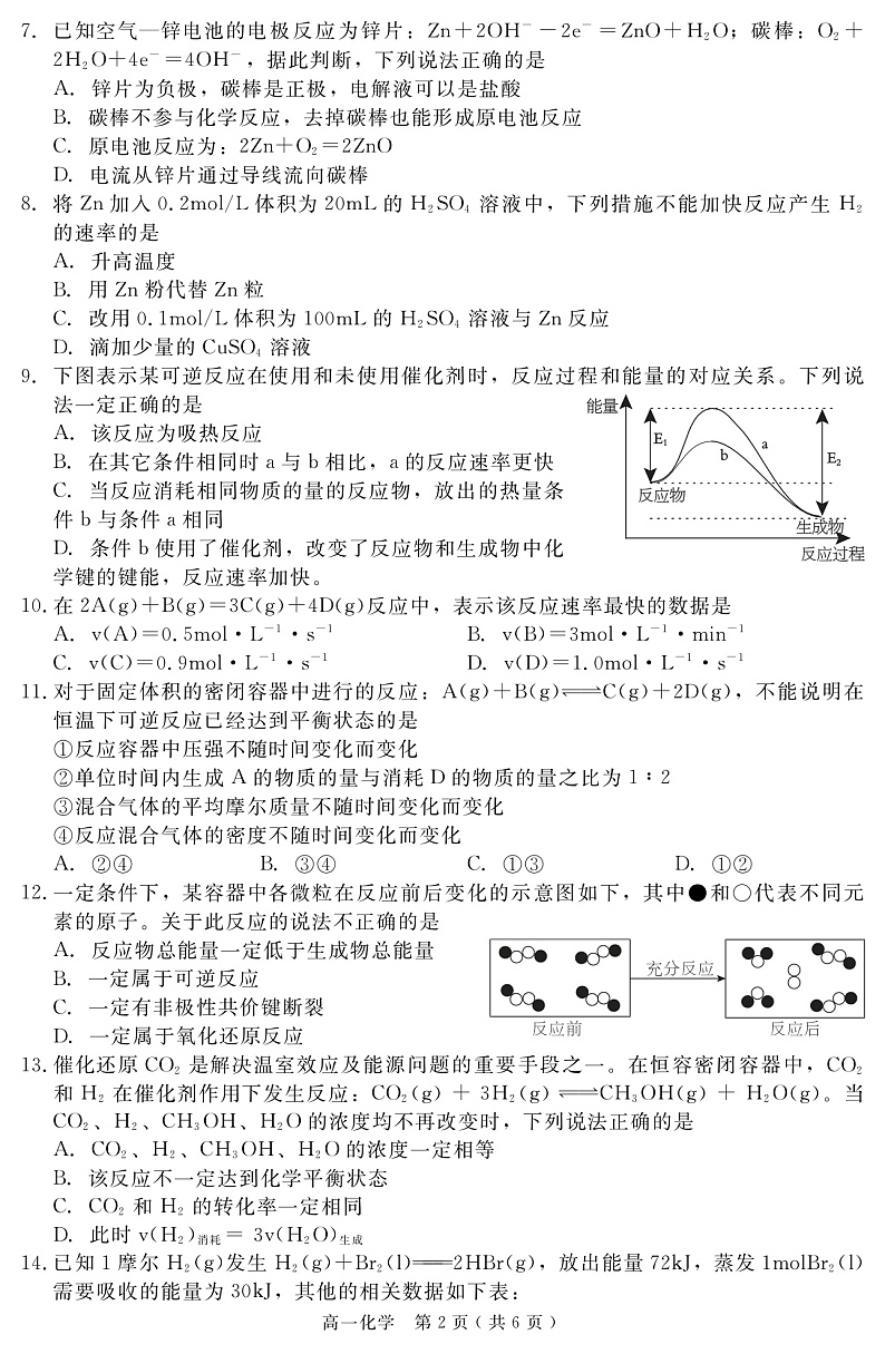 2020版陕西省渭南市高一化学第一二章网络测试题第2页