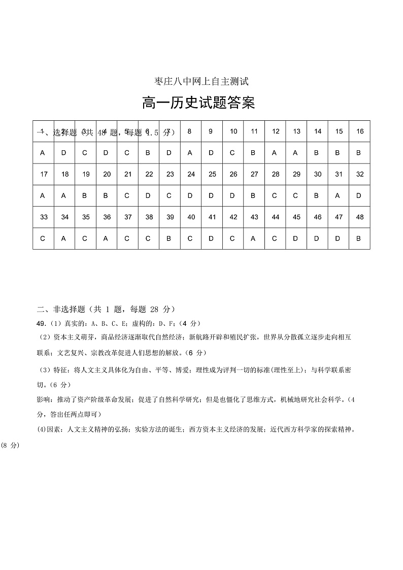 高一历史参考答案第1页