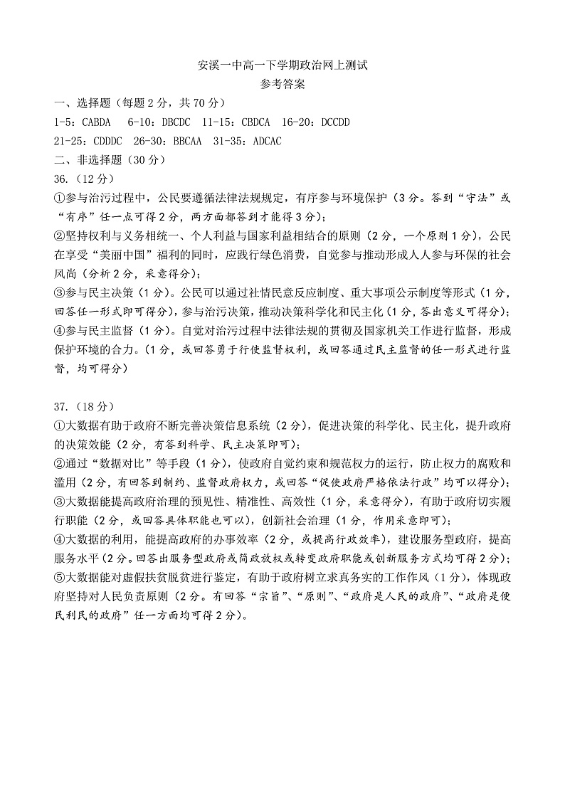 高一下政治网上测试答案第1页