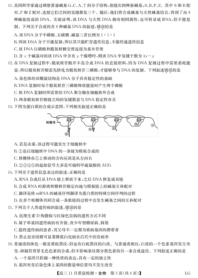 生物-11月质量检测巩固卷(老教材)第3页