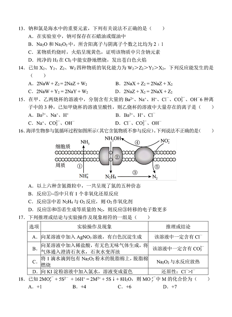 重庆市渝东六校共同体2022-2023学年高一上学期联合诊断考试化学试题第3页