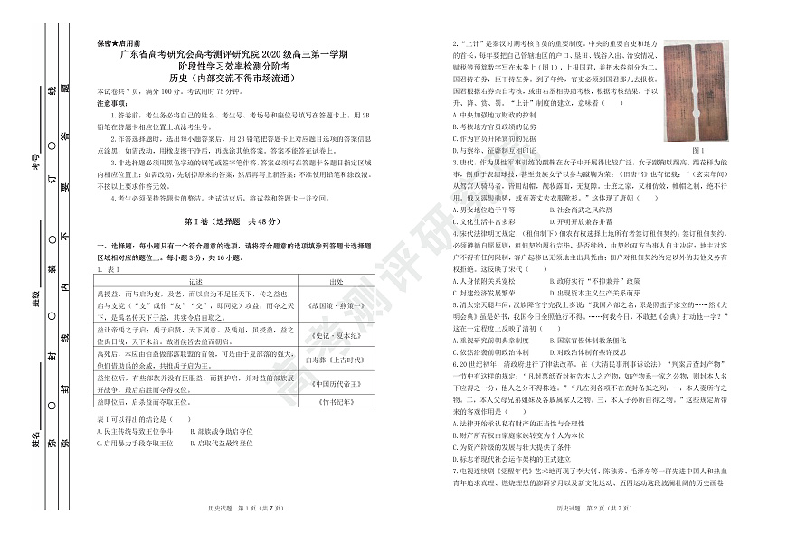 歷史試卷第1頁(yè)